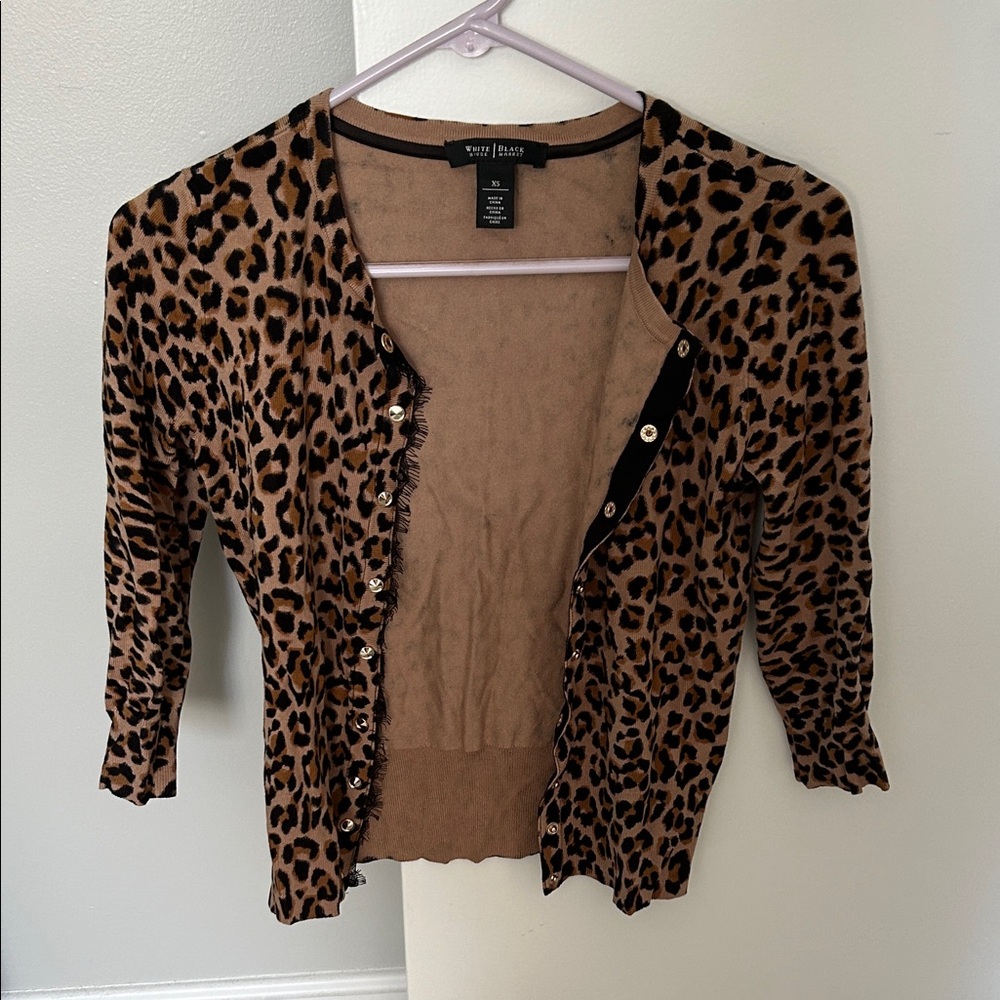 White House Black Market Animal Print Button-Up Cardigan